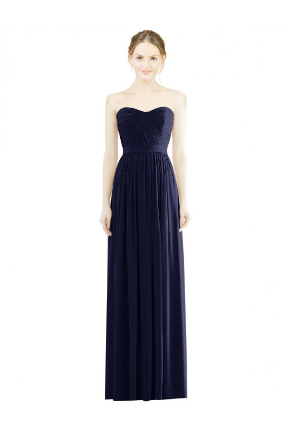 Site de Comprimento Chão Sem Mangas Chiffon Marinha Negra Linha A Vestidos de Madrinha / Vestidos de Noite