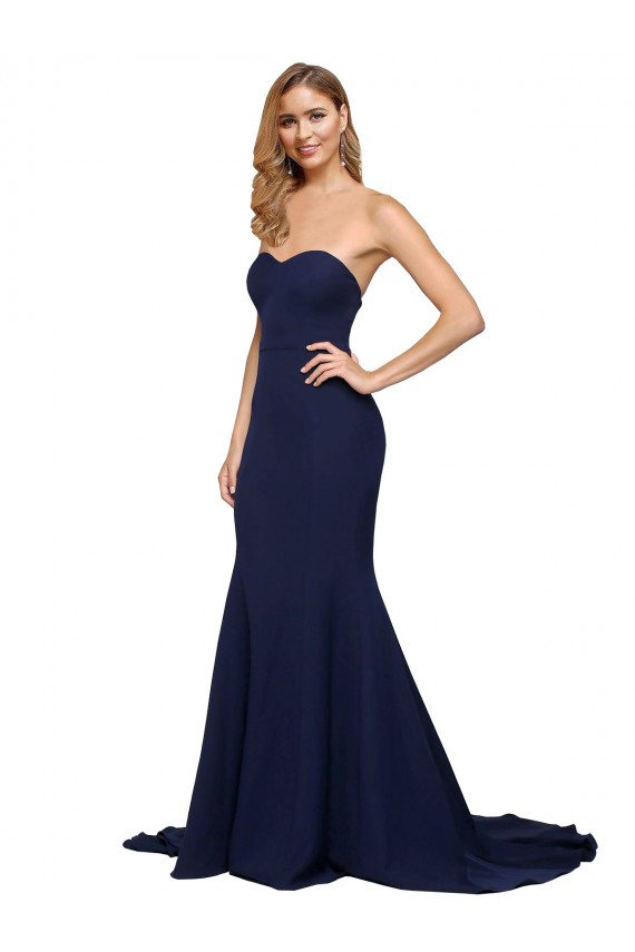Site de Comboio Varredela Sem Mangas Crepe Esticado Marinha Negra Linha A Vestidos de Madrinha / Vestidos de Noite / Vestidos de Festa