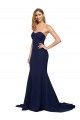 Site de Comboio Varredela Sem Mangas Crepe Esticado Marinha Negra Linha A Vestidos de Madrinha / Vestidos de Noite / Vestidos de Festa