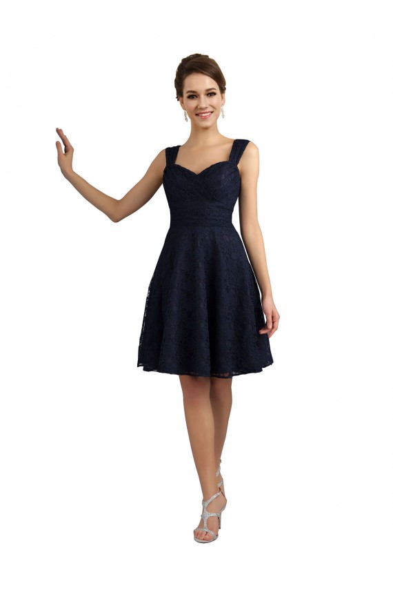 Site de Comprimento Joelho Sem Mangas Renda Marinha Negra Linha A Vestidos de Madrinha / Vestidos de Cocktail
