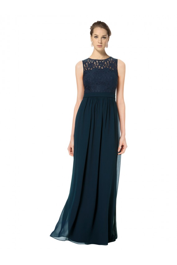 Site de Comprimento Chão Sem Mangas Chiffon & Renda Marinha Negra Linha A Vestidos de Madrinha