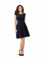 Site de Comprimento Joelho Sem Mangas Tule & Renda Marinha Negra Linha A Vestidos de Madrinha / Vestidos de Cocktail / Vestidos de Homecoming