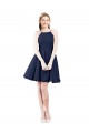Site de Comprimento Joelho Sem Mangas Cetim Marinha Negra Linha A Sem Mangas Cabeçada Vestidos de Madrinha / Vestidos de Cocktail / Vestidos de Homecoming