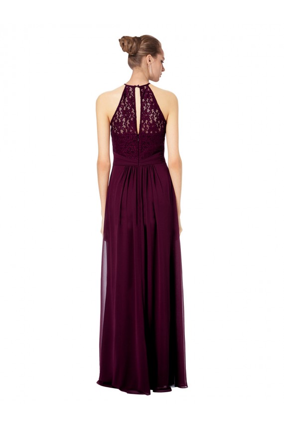 Site de Comprimento Chão Sem Mangas Chiffon & Renda Marinha Negra Linha A Sem Mangas Cabeçada Vestidos de Madrinha