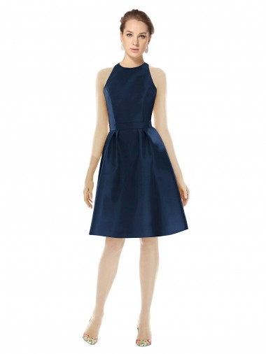Site de Comprimento Cocktail Sem Mangas Cetim Marinha Negra Linha A Vestidos de Madrinha / Vestidos de Cocktail / Vestidos de Homecoming