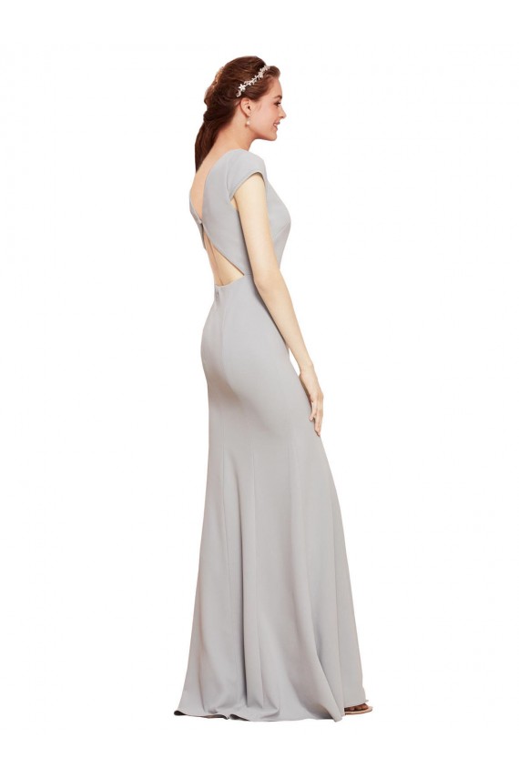 Site de Comprimento Chão Sem Mangas Crepe Esticado Marinha Negra Linha A Sem Mangas Decote Barco Vestidos de Madrinha / Vestidos de Noite / Vestidos de Festa