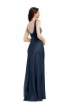 Site de Comprimento Chão Sem Mangas Cetim Elástico Marinha Negra Linha A Sem Mangas Decote Quadrado Vestidos de Madrinha / Vestidos de Noite / Vestidos de Festa