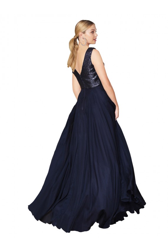 Site de Comprimento Chão Sem Mangas Chiffon & Lantejoulas Marinha Negra Linha A Vestidos de Madrinha / Vestidos de Festa