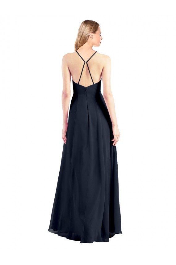Site de Comprimento Chão Sem Mangas Chiffon Marinha Negra Linha A Sem Mangas Vestidos de Madrinha / Vestidos de Festa