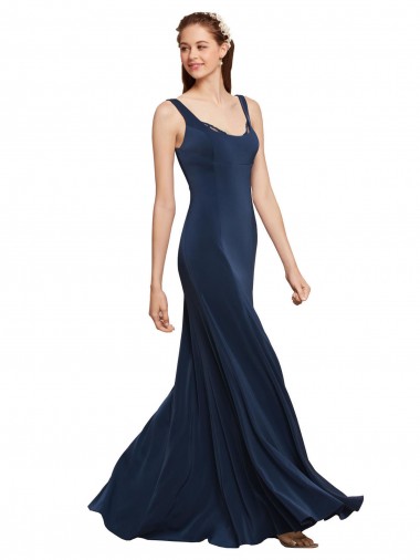Site de Comprimento Chão Sem Mangas Crepe Esticado Marinha Negra Linha A Sem Mangas Decote redondo Vestidos de Madrinha / Vestidos de Noite / Vestidos de Festa