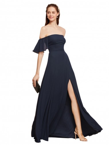Site de Comprimento Chão Sem Mangas Chiffon Marinha Negra Linha A Vestidos de Madrinha / Vestidos de Festa