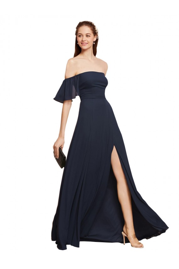 Site de Comprimento Chão Sem Mangas Chiffon Marinha Negra Linha A Vestidos de Madrinha / Vestidos de Festa