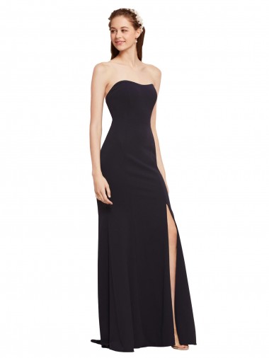 Site de Comprimento Chão Sem Mangas Crepe Esticado Marinha Negra Linha A Vestidos de Madrinha / Vestidos de Noite / Vestidos de Festa