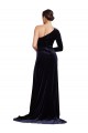 Site de Comboio Varredela Mangas Compridas Veludo Elástico Marinha Negra Linha A Vestidos de Madrinha / Vestidos de Noite / Vestidos de Festa