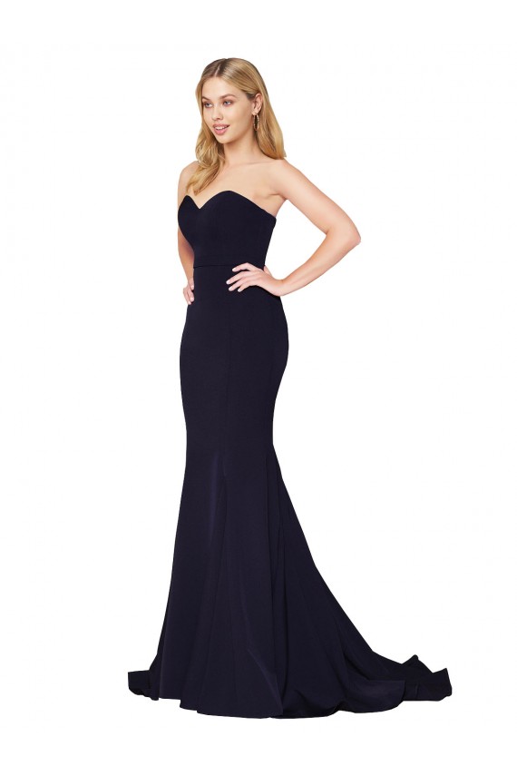 Site de Comboio Varredela Sem Mangas Crepe Esticado Marinha Negra Sereia Vestidos de Madrinha / Vestidos de Noite / Vestidos de Festa