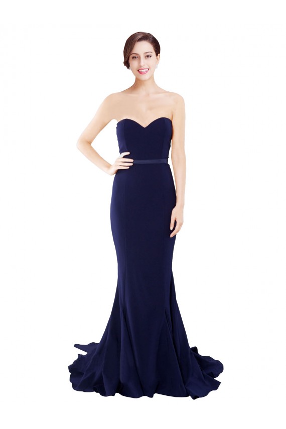 Site de Comboio Varredela Sem Mangas Crepe Esticado Marinha Negra Sereia Vestidos de Madrinha / Vestidos de Festa