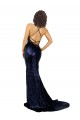Site de Comprimento Chão Sem Mangas Lantejoulas Marinha Negra Sereia Vestidos de Madrinha / Vestidos de Noite / Vestidos de Festa