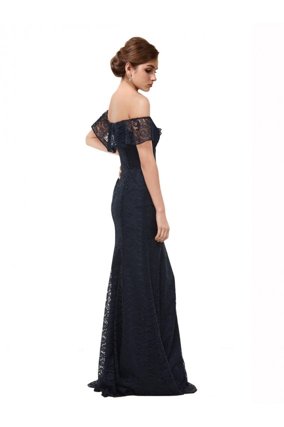 Site de Comprimento Chão Mangas Esvoaçantes Renda Marinha Negra Sereia Vestidos de Madrinha / Vestidos de Festa