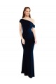 Site de Comprimento Chão Sem Mangas Crepe Esticado Marinha Negra Sereia Sem Mangas Um Ombro Vestidos de Madrinha / Vestidos de Noite / Vestidos de Festa