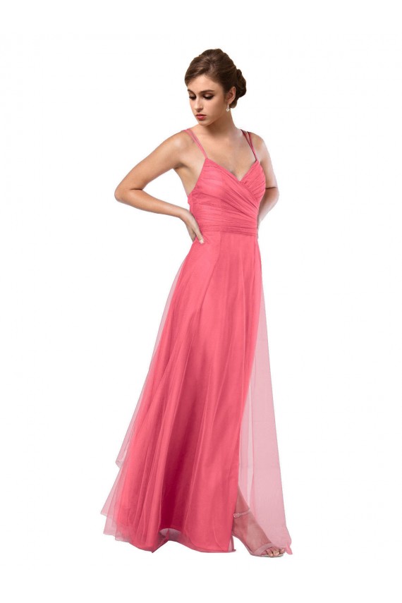 Site de Comprimento Chão Sem Mangas Tule Melancia Linha A Vestido de Madrinha