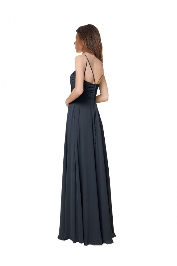 Site de Comprimento Chão Sem Mangas Chiffon Melancia Linha A Sem Mangas Decote V Vestidos de Madrinha