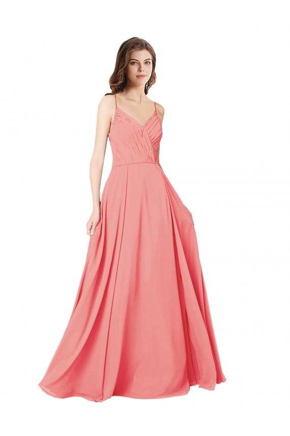 Site de Comprimento Chão Sem Mangas Chiffon Melancia Linha A Sem Mangas Decote V Vestidos de Madrinha