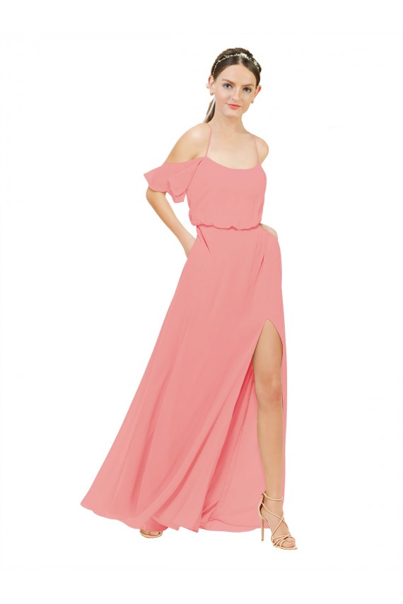 Site de Comprimento Chão Sem Mangas Chiffon Melancia Linha A Vestidos de Madrinha