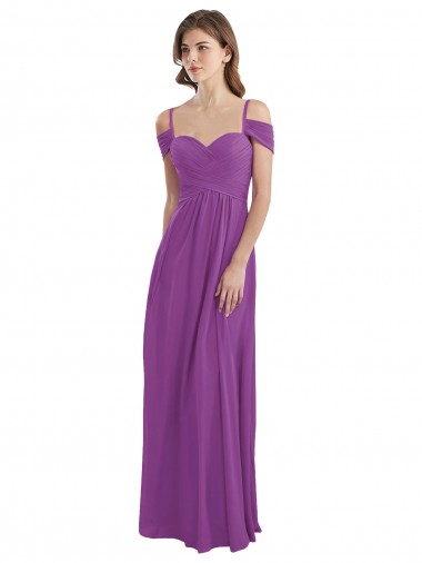 Site de Comprimento Chão Ombro Frio Chiffon Narciso Linha A Vestidos de Madrinha