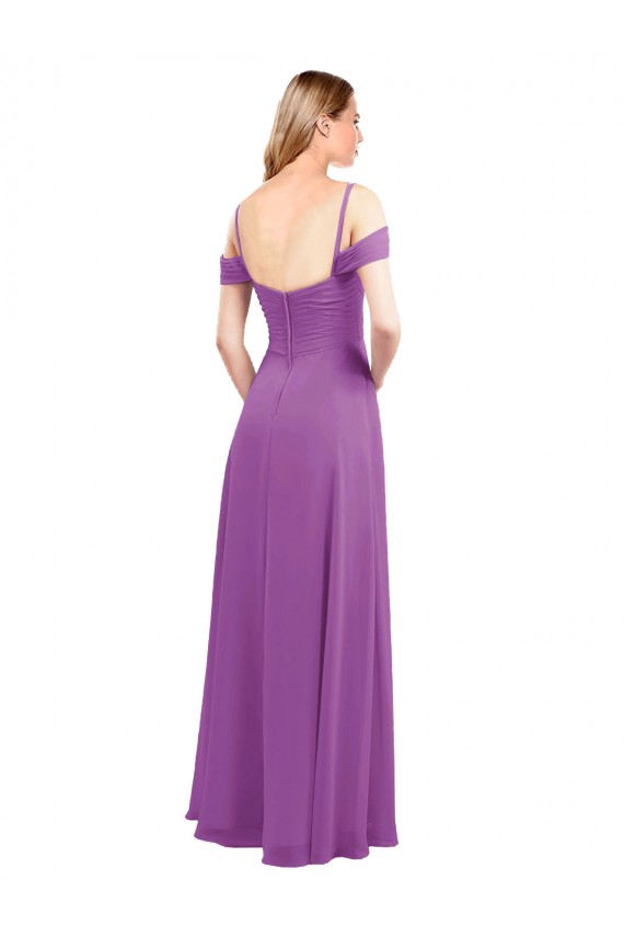 Site de Comprimento Chão Ombro Frio Chiffon Narciso Linha A Vestidos de Madrinha