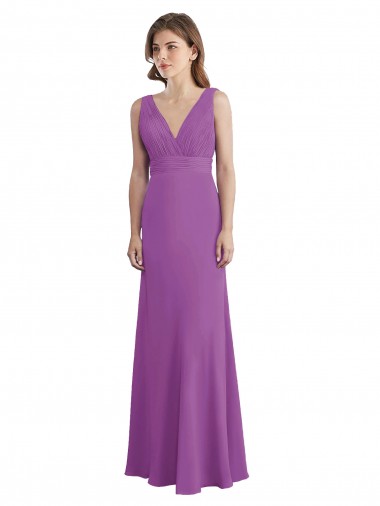 Site de Comprimento Chão Sem Mangas Chiffon Narciso Linha A Vestidos de Madrinha