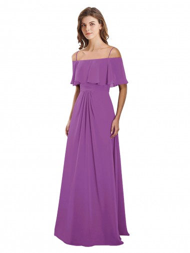 Site de Comprimento Chão Mangas Esvoaçantes Chiffon Narciso Linha A Vestidos de Madrinha