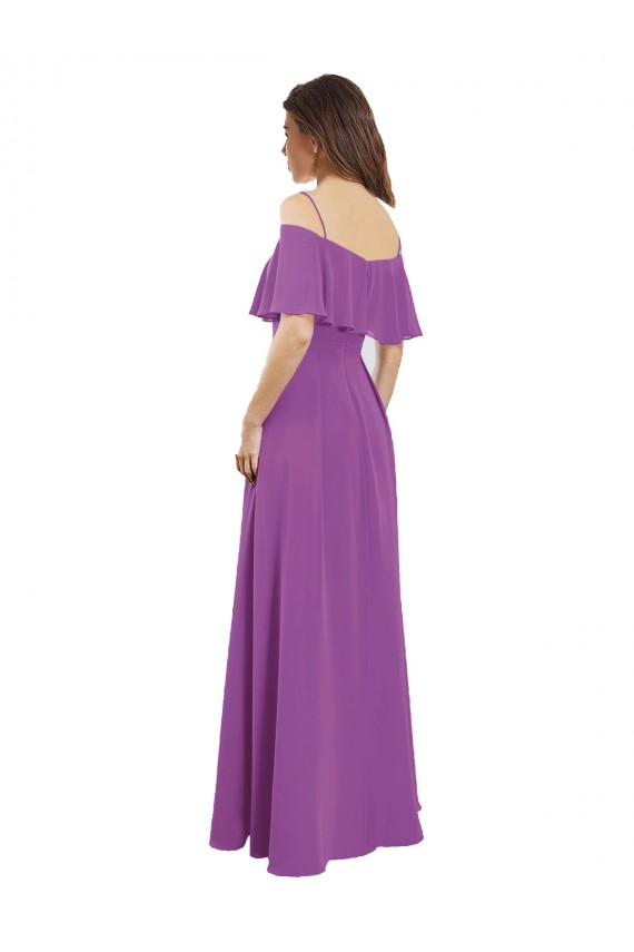 Site de Comprimento Chão Mangas Esvoaçantes Chiffon Narciso Linha A Vestidos de Madrinha