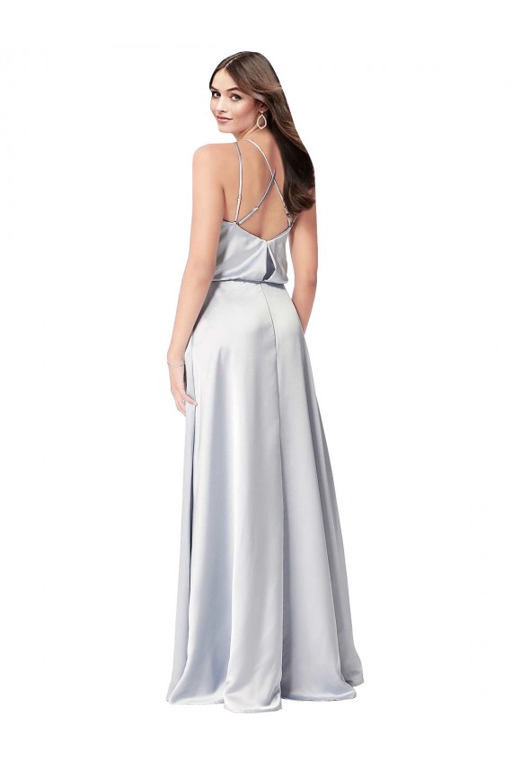 Site de Comprimento Chão Sem Mangas Cetim Sedoso Nevoeiro Linha A Vestidos de Madrinha / Vestidos de Noite
