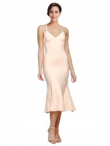 Site de Comprimento Midi Sem Mangas Crepe Esticado Nu Bainha Vestidos de Madrinha / Vestidos de Festa / Vestidos de Cocktail / Vestidos de Homecoming