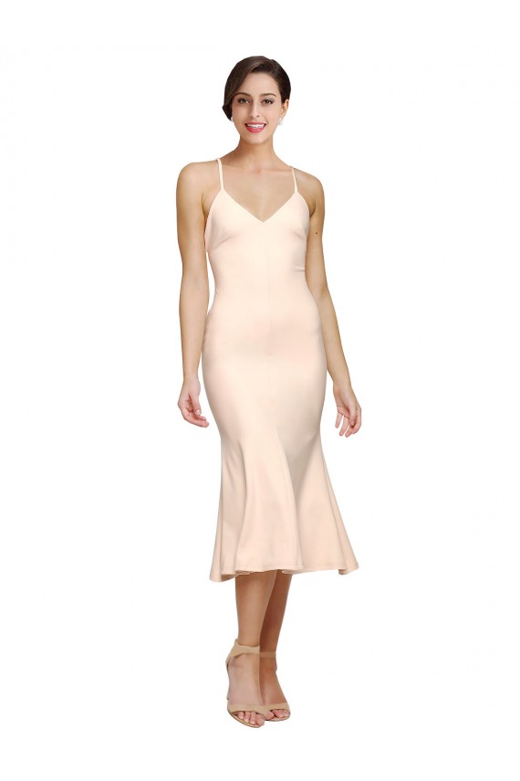 Site de Comprimento Midi Sem Mangas Crepe Esticado Nu Bainha Vestidos de Madrinha / Vestidos de Festa / Vestidos de Cocktail / Vestidos de Homecoming