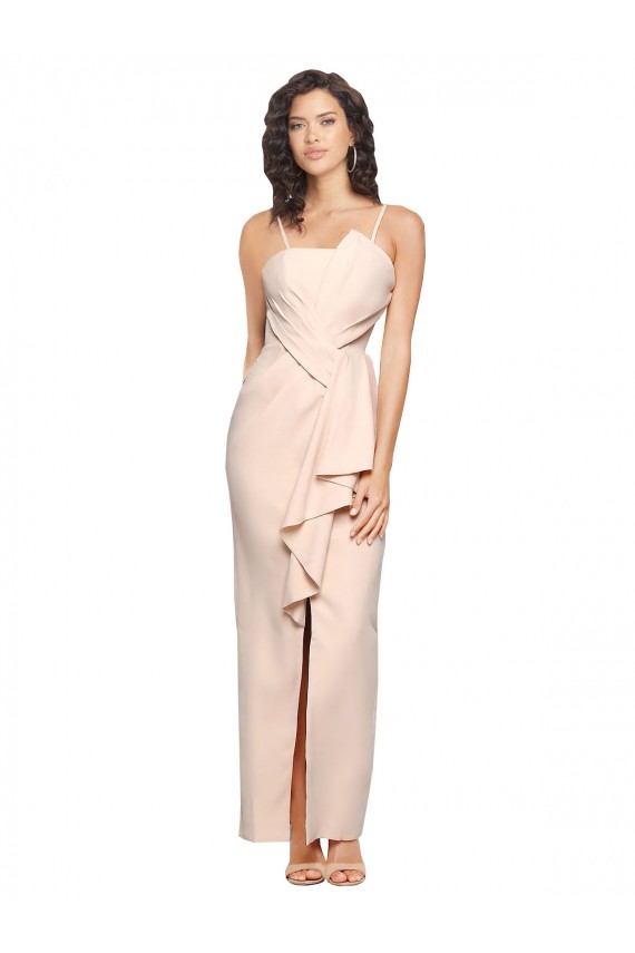Site de Comprimento Chão Sem Mangas Crepe Esticado Nu Bainha Vestidos de Madrinha / Vestidos de Festa