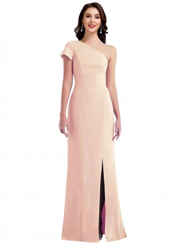 Site de Comprimento Chão Mangas Curtas Crepe Esticado Nu Trombeta Vestidos de Madrinha / Vestidos de Noite / Vestidos de Festa