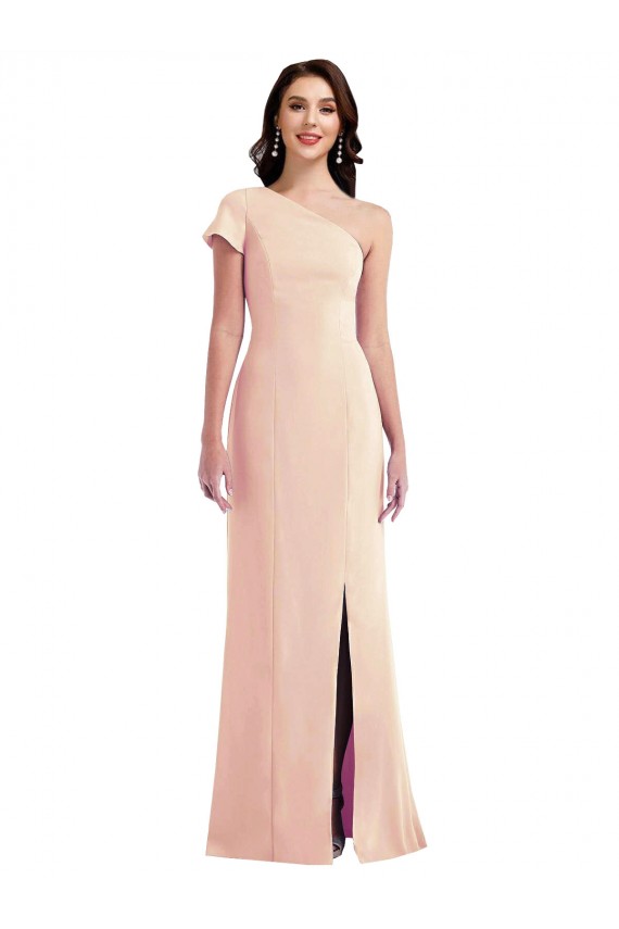 Site de Comprimento Chão Mangas Curtas Crepe Esticado Nu Trombeta Vestidos de Madrinha / Vestidos de Noite / Vestidos de Festa