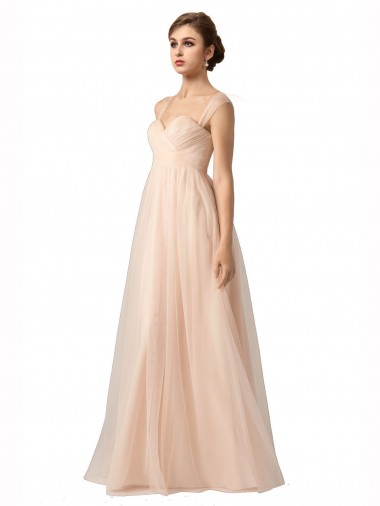 Site de Comprimento Chão Sem Mangas Tule Nu Linha A Vestido de Festa / Vestido de Madrinha