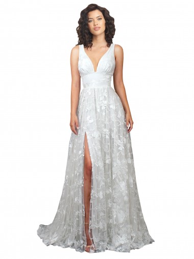 Site de Comboio Capela Sem Mangas Renda Off White Linha A Vestidos de Noiva
