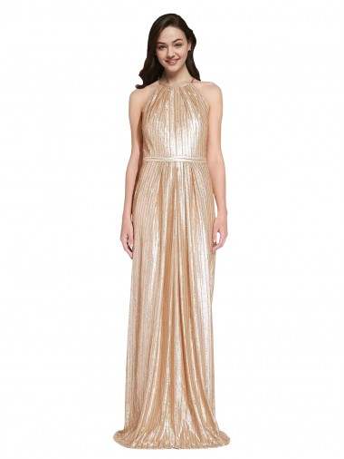 Site de Comprimento Chão Sem Mangas Lantejoulas Ouro Bainha Vestidos de Madrinha / Vestidos de Noite / Vestidos de Festa