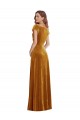 Site de Comprimento Chão Mangas Curtas Veludo Elástico Ouro Bainha Vestidos de Madrinha / Vestidos de Noite / Vestidos de Festa