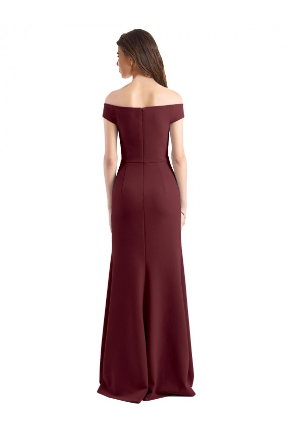 Site de Comprimento Chão Sem Mangas Crepe Esticado Ouro Borgonha Bainha Vestidos de Madrinha / Vestidos de Festa