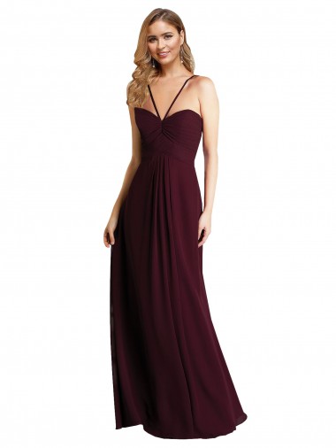 Site de Comprimento Chão Sem Mangas Chiffon Ouro Borgonha Linha A Vestidos de Festa / Vestidos de Madrinha