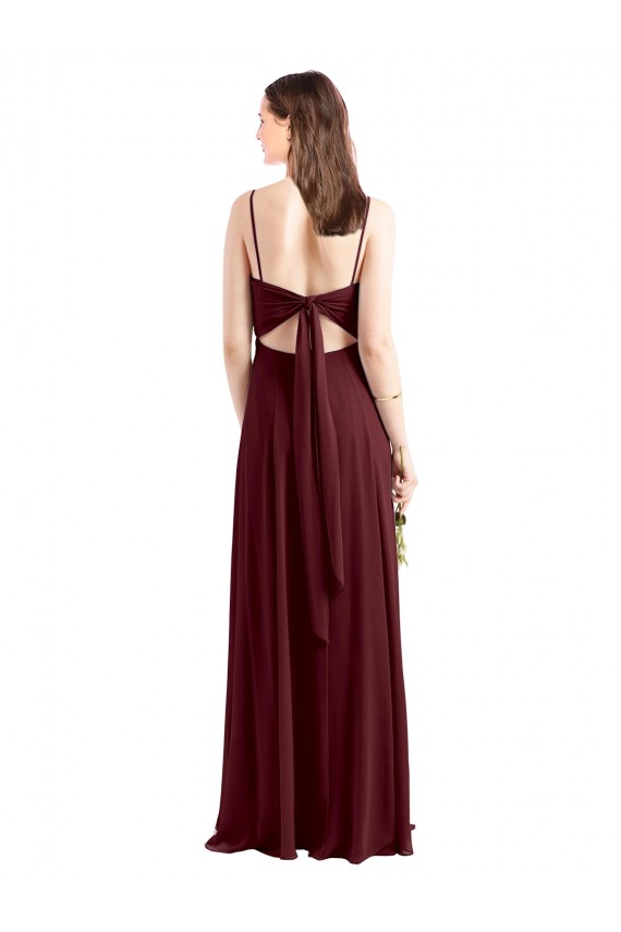 Site de Comprimento Chão Sem Mangas Chiffon Ouro Borgonha Linha A Vestidos de Festa
