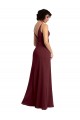 Site de Comprimento Chão Sem Mangas Chiffon Ouro Borgonha Linha A Sem Mangas Longo Decote V Vestidos de Madrinha