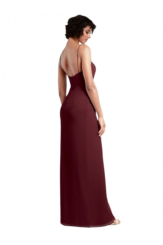 Site de Comprimento Chão Sem Mangas Chiffon Ouro Borgonha Linha A Vestido de Madrinha