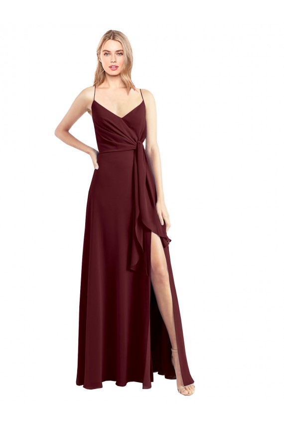 Site de Comprimento Chão Sem Mangas Chiffon Ouro Borgonha Linha A Sem Mangas Vestidos de Festa