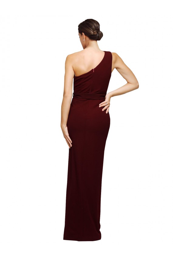 Site de Comprimento Chão Sem Mangas Crepe Esticado Ouro Borgonha Bainha Vestidos de Madrinha