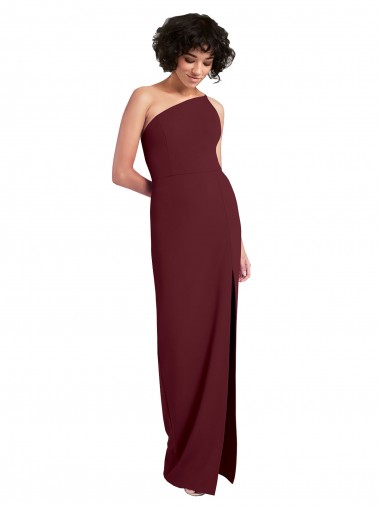 Site de Comprimento Chão Sem Mangas Crepe Esticado Ouro Borgonha Bainha Sem Mangas Um Ombro Vestidos de Madrinha / Vestidos de Noite / Vestidos de Festa